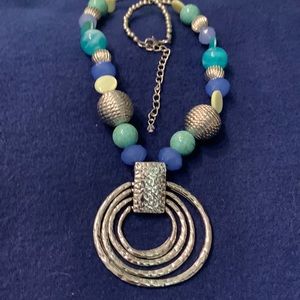Blue, green silver necklace